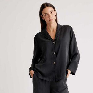 Quince 100% Washable Silk Pajama Long Sleeve Top, Black, Large